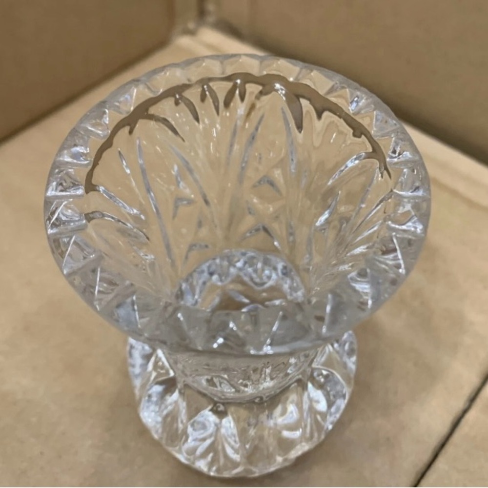 Zajecar Crystal Mini Bud Vase taper candle or matchstick holder 3” x 2.25”